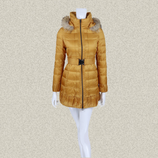 JH风 正品 貉子毛领可脱卸帽修身糖果色女冬暗花中长羽绒服 YA726