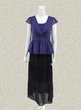 新!爱珂菲yidian 正品 蕾丝拼接碎褶收腰遮肚淑女夏季上衣DE29014