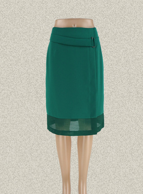 奈CO 正品 不对称拼接腰绊装饰绿色修身OL女夏秋半身裙中裙710100