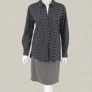沐LINE 翻领两用袖碎花宽松女春秋全棉针织衬衫弹力上衣 8654401