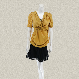 23041 钉珠亚克力绞花褶皱假设两件女春秋弹力针织衫 丝fu卡 正品