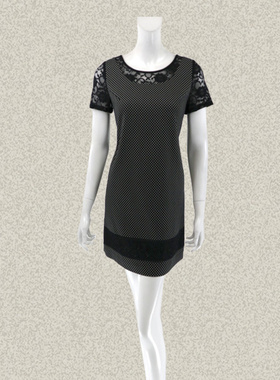 玛*曼可 正品 波点提花蕾丝拼接女夏季棉弹力修身连衣裙 AA15149