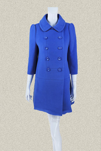 娃娃领双排扣七分袖羊毛呢毛呢大衣