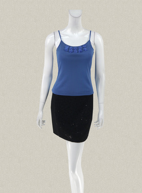 丝fu卡  正品 立体花钉珠蓝色修身女夏弹力针织吊带背心 210115