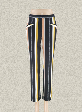 新!奈CO 正品 条纹印花修身女秋冬弹力铅笔裤小脚裤长裤AGA540700