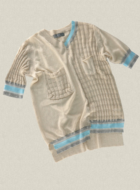 桀* J*eor 男装正品 不对称拼色贴袋格子提花春秋亚麻针织衫42103