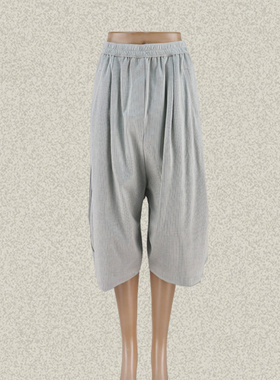 新!森系列 吉GINA 松紧腰细条纹女夏秋棉弹力针织七分裤 5E1B916