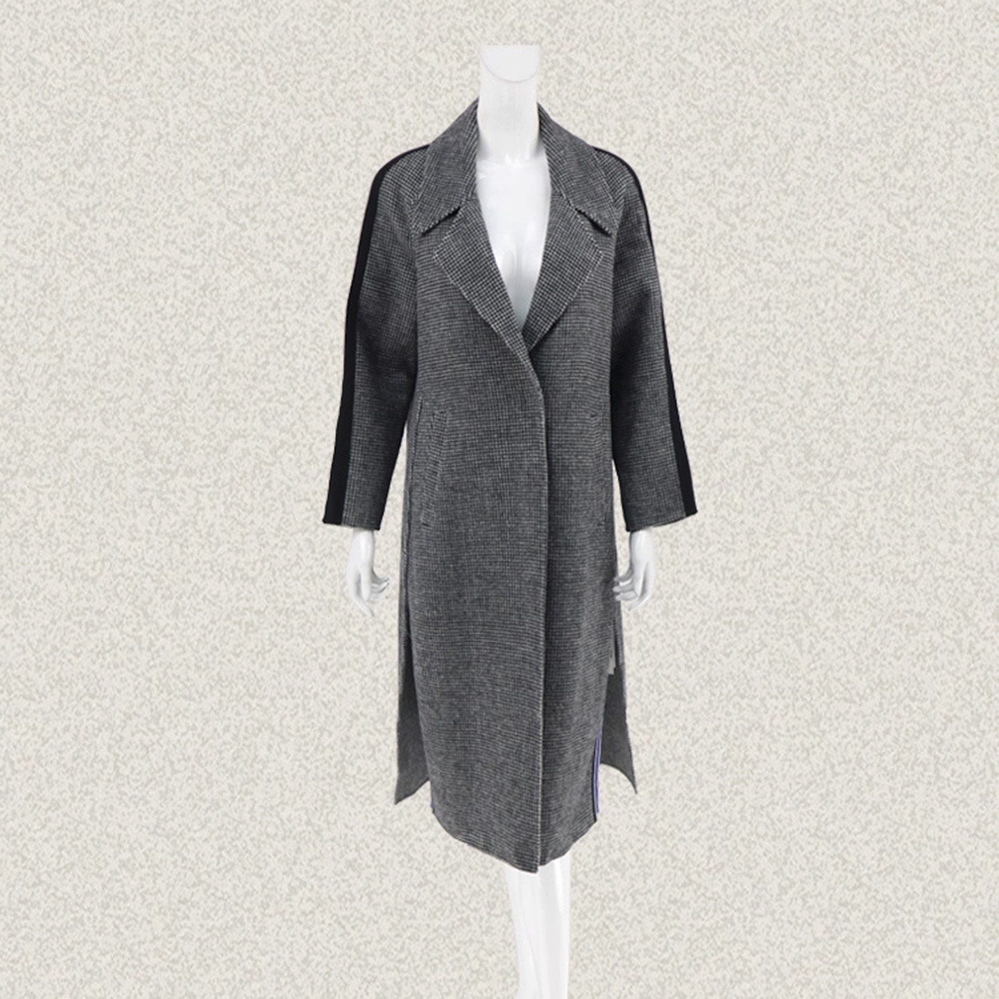 法路INA 正品 千鸟格拼色插肩袖宽松女春秋冬羊毛双面呢大衣 7370