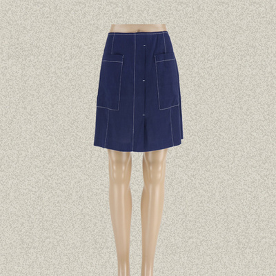 明线学院亚麻弹力牛仔半身短裙