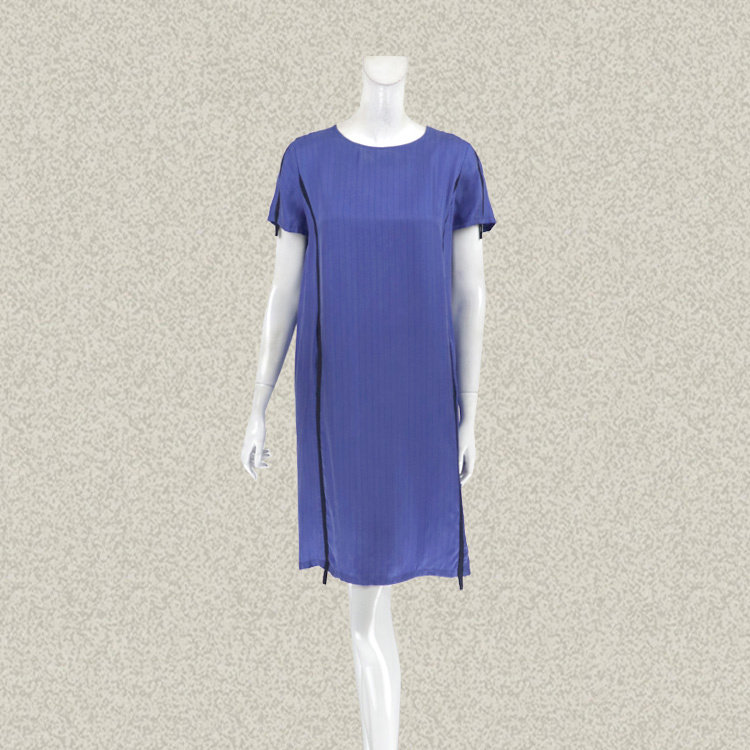法路INA 正品 雅致蓝色细条纹女夏清爽H型直身连衣裙 6276/1017