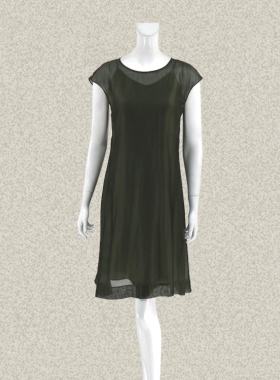 卡迪DL 正品 包肩简约气质女夏季军绿色粘纤桑蚕丝连衣裙 D631707