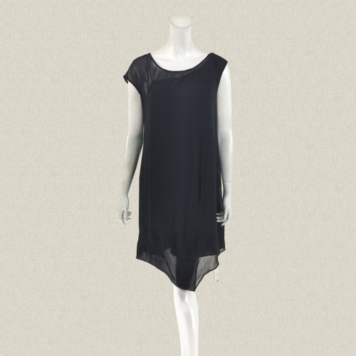 法路INA  正品 不对称设计假两件黑色文艺风女春夏雪纺连衣裙8892