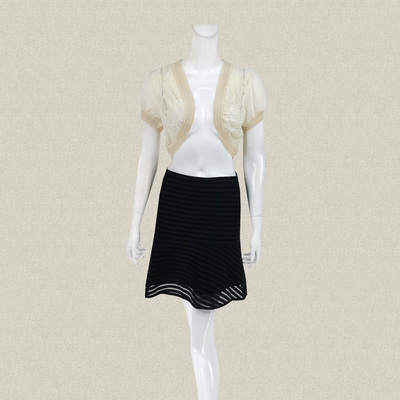 丝fu卡 正品 夹亮丝提花雪纺拼接米黄女夏针织开衫披肩上衣 29030