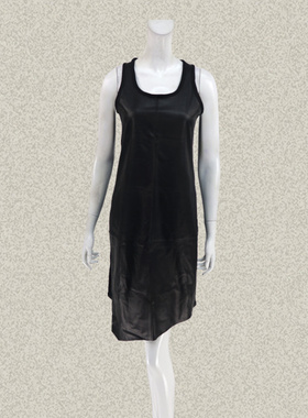 V*VA HE*RT 正品 罗纹针织拼接黑色女式羊皮连衣裙皮衣皮裙 21861