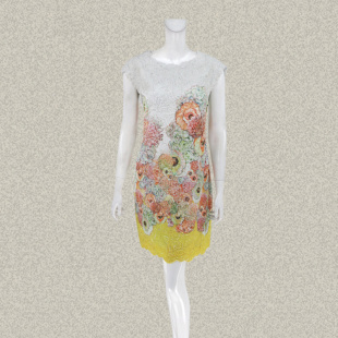 连衣裙 立体贴布绣花文艺风手绘风印花女夏秋修身 51019 正品 裘TN