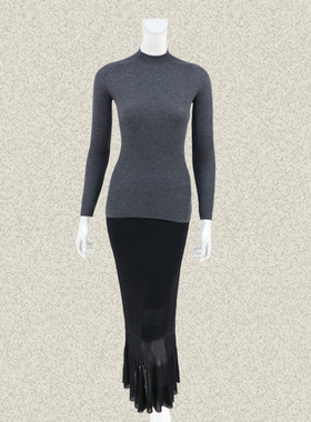 新!法路INA 舒适半高领雅致灰色女秋冬羊毛针织衫打底薄毛衣A7514