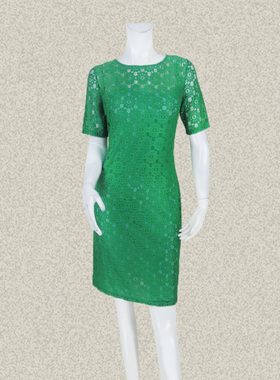 沐LINE 正品 清新绿色女夏两件式提花蕾丝修身弹力连衣裙 9220913