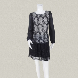 C*fon 正品 绣花装饰雪纺拼接黑色女春夏秋提花蕾丝衬衫上衣CA441