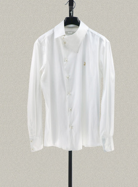 桀A jie*r 男装正品 字母绣花不对称都市风白色棉弹长袖衬衫40204