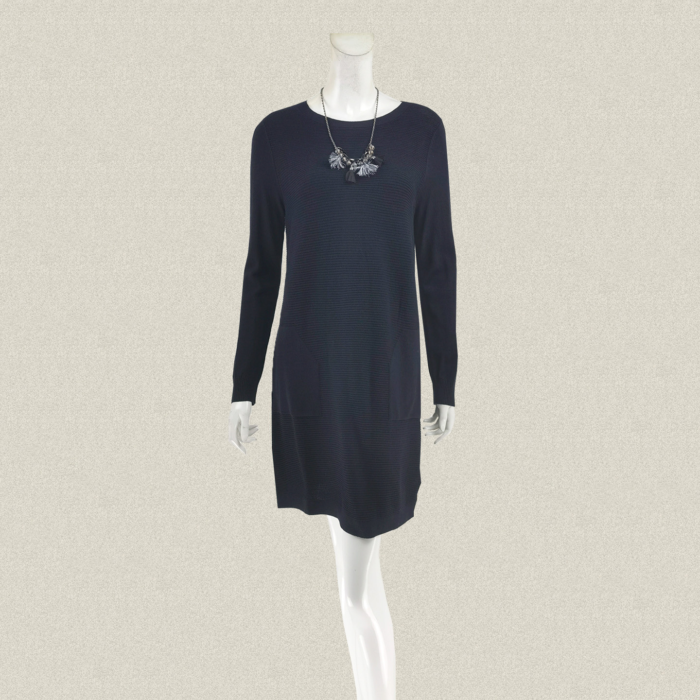 蕾DOW  正品 条纹提花黑色女春秋冬羊毛针织长衫针织连衣裙 59037