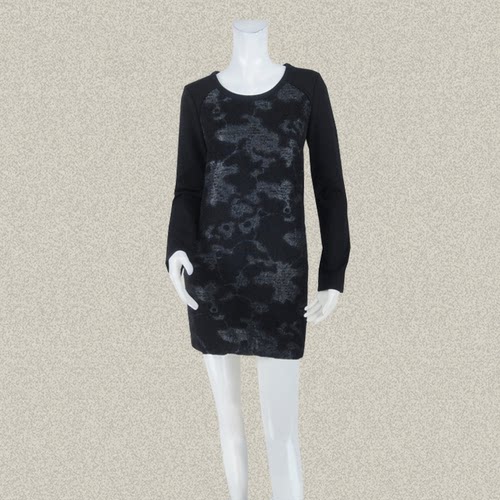 玛K曼可 正品清仓 绒面提花显瘦女秋冬针梭拼弹力连衣裙 9500615