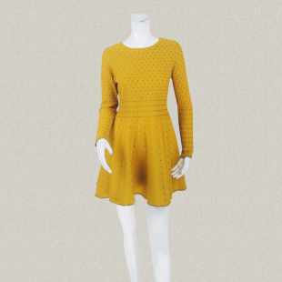 拼色波点条纹提花女春秋冬短款 清仓 正品 弹力针织连衣裙180 fon