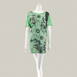 连衣裙 天丝短款 923 清新印花针梭拼湖绿色女夏H型直身长衫 卡VON