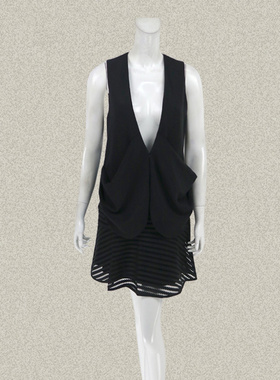 法路INA 正品 深V领不规则大袋黑色休闲OL女夏秋马夹背心外套8654