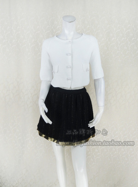 新!Double*爱 圆领五分袖珠扣饰提花短款百搭女春夏针织外套P9105