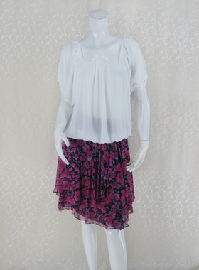 清!法*易娜F*ou*na正品女夏超仙甜美雪纺方领灯笼袖上衣FLBC8717