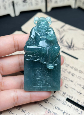 危地马拉翡翠A货财神爷印章摆件