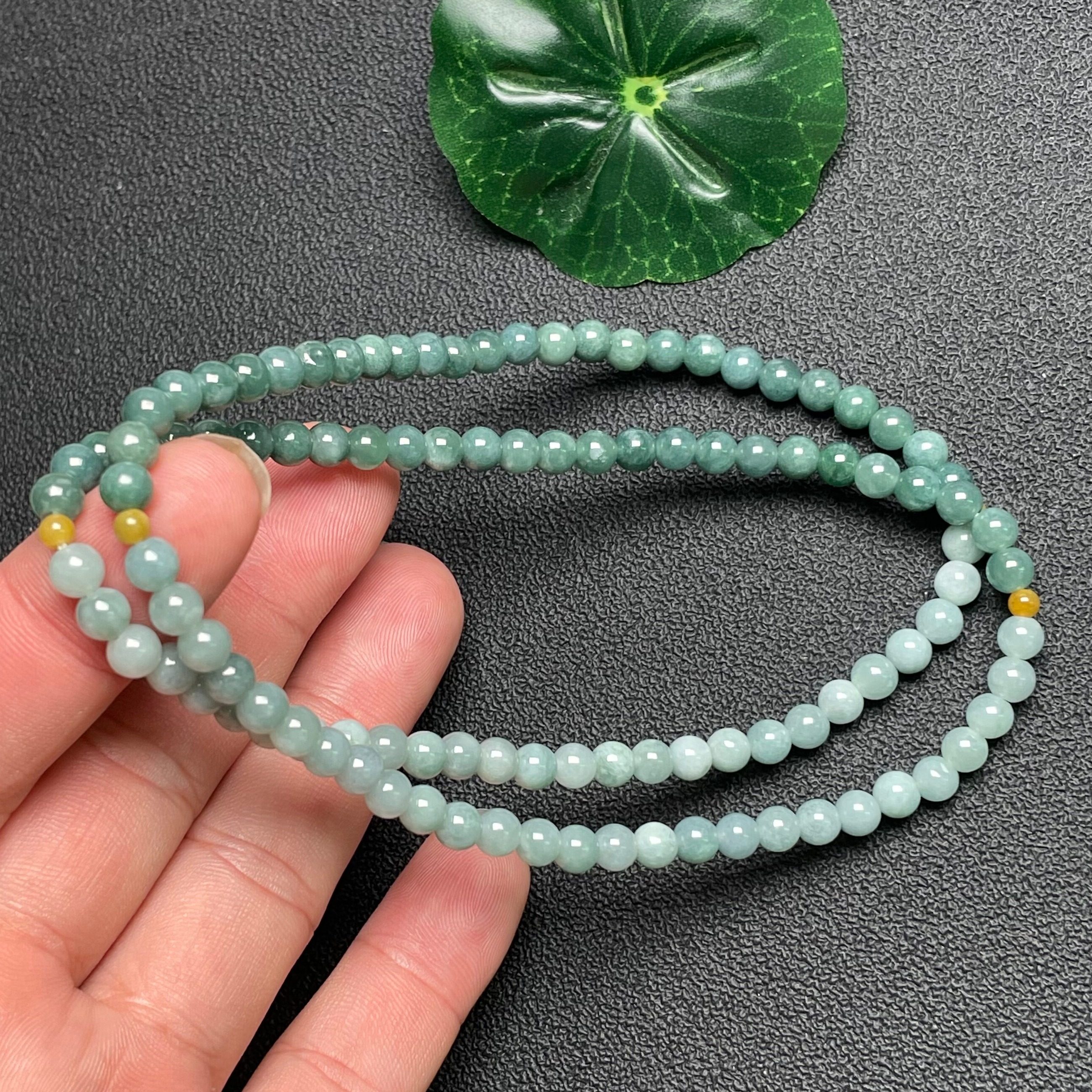 隆慈缘原矿翡翠A货5mm细糯蓝水双彩108颗项链松紧绳款多圈手链