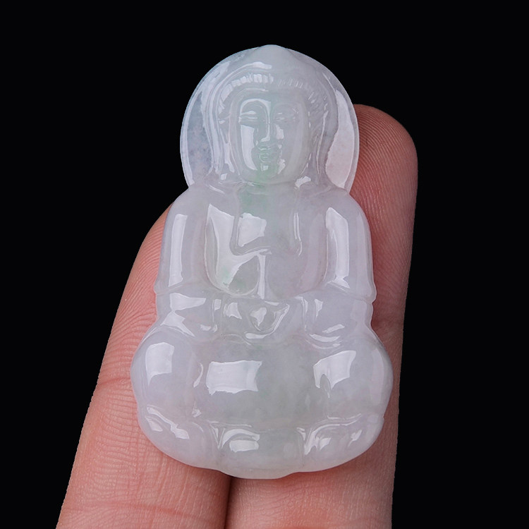 冰糯种飘绿隆慈缘翡翠吊坠