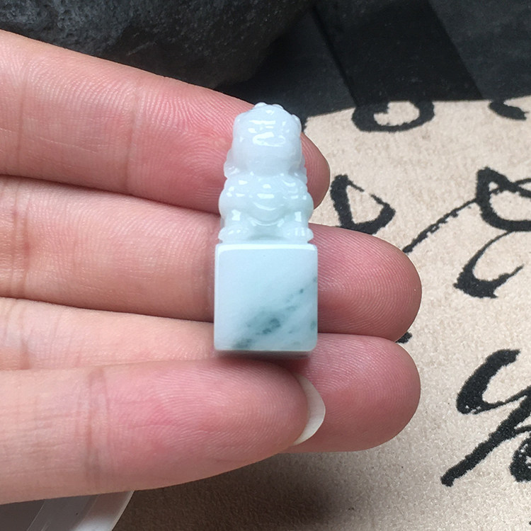 麒麟玉石翡翠印章缅甸保真老坑冰糯种A货飘花玉章可刻字送证包邮