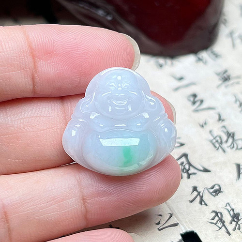 缅甸A货冰糯翡翠笑佛吊坠送证书