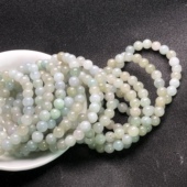 隆慈缘翡翠A货缅甸冰浅绿7mm8mm手链24颗有石纹冰种手链自费证书