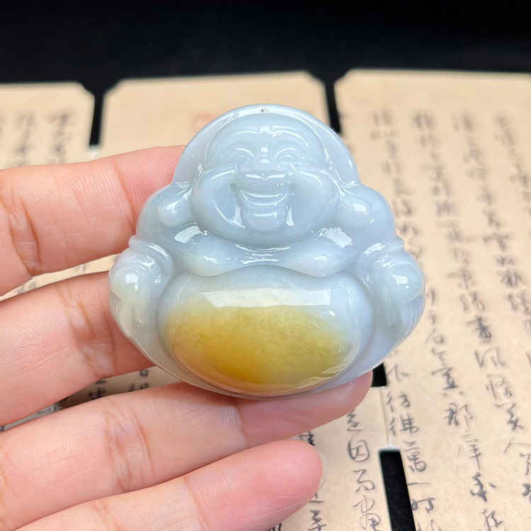隆慈缘A货缅甸黄翡翠笑佛挂件