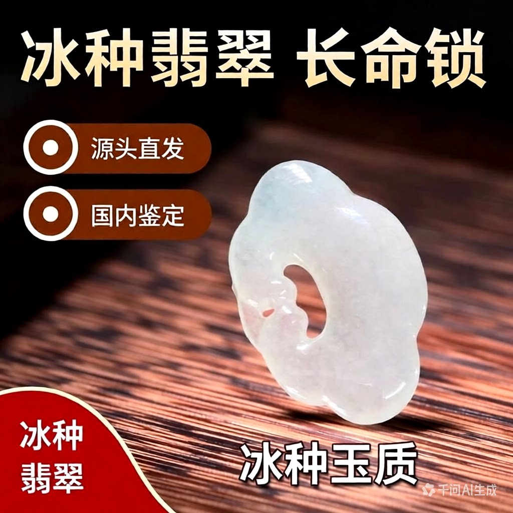 隆慈缘翡翠A货源头直发冰种长命锁如意锁玉牌吊坠翡冰白玉锁牌