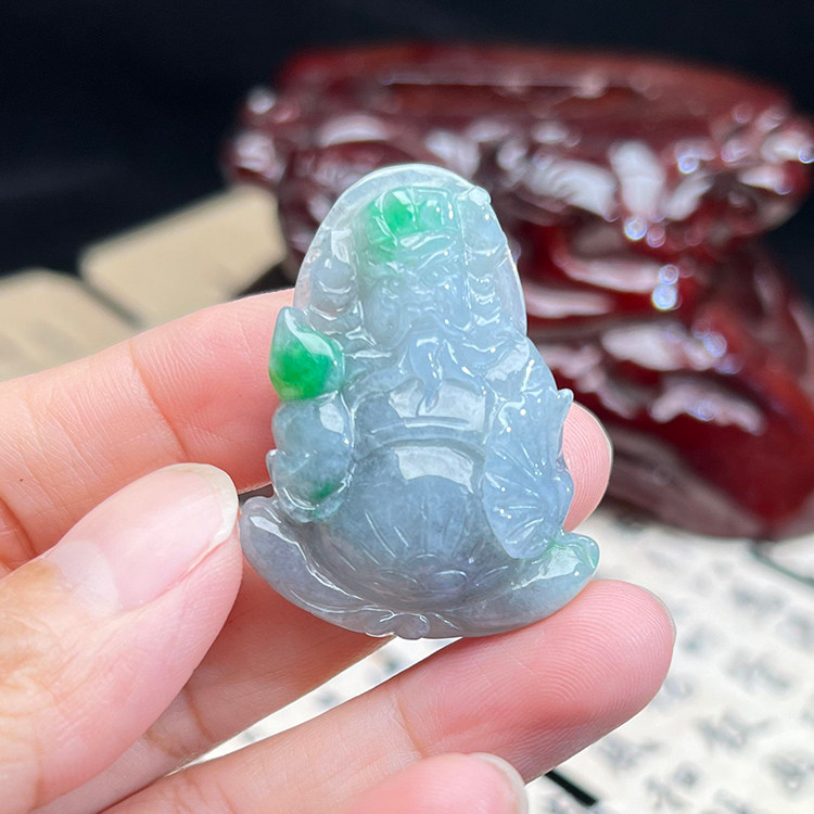 隆慈缘Y直销原矿缅甸翡翠A货老坑精雕乌鸡种阳绿钟馗保平安玉吊坠