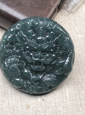 隆慈缘玉器冰蓝水龙牌玉佩老蓝水翡翠A货满绿玉龙吊坠配证书龙牌
