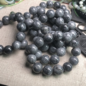 隆慈缘翡翠A货源头直发缅甸玉18mm乌鸡手链有瑕疵大号灰乌鸡手链