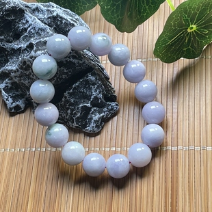 隆慈缘原矿翡翠A货13mm冰糯种紫罗兰飘花手链大尺寸圆珠翡翠手串