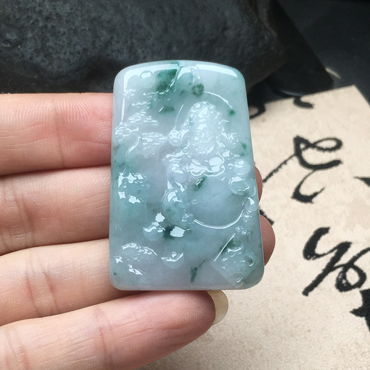 财神爷隆慈缘A货翡翠玉牌