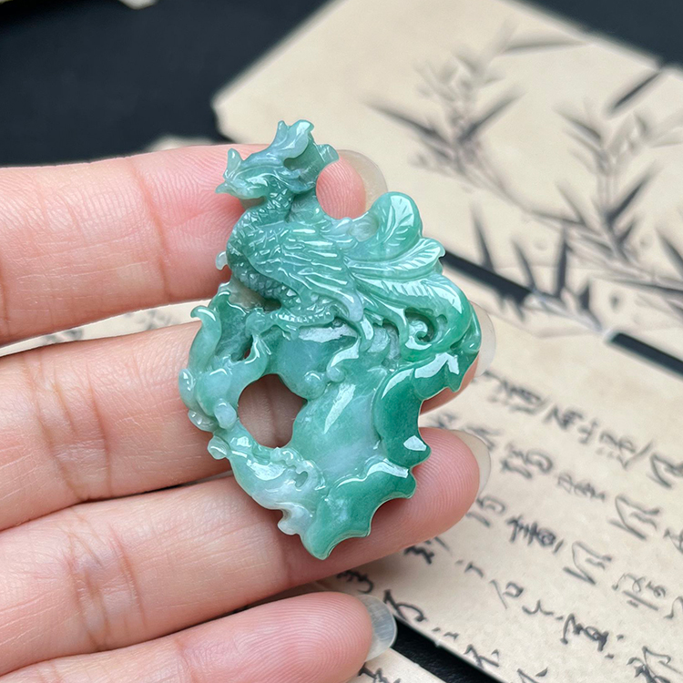 隆慈缘产地直销原矿缅甸翡翠A货满绿冰糯种凤凰吊坠挂件正品保真