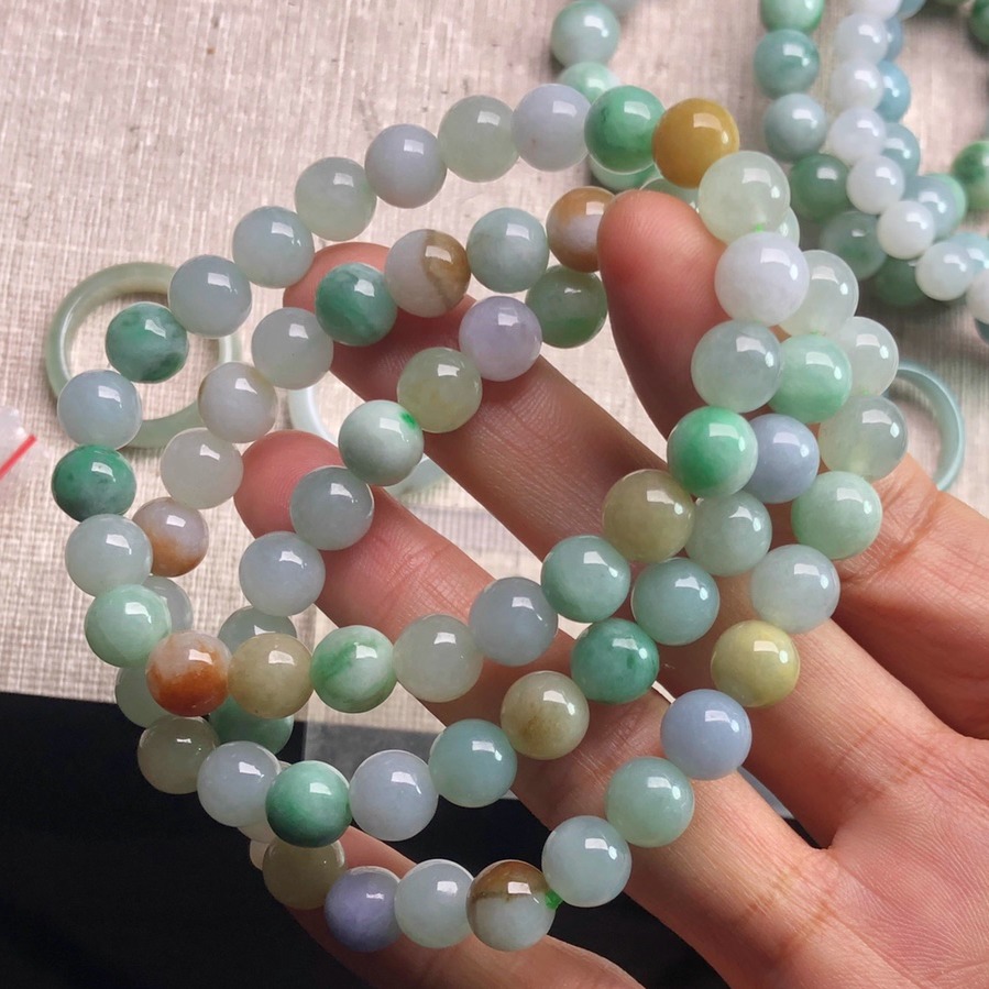 隆慈缘翡翠源头直发8mmA货三彩手链8mm多宝手串