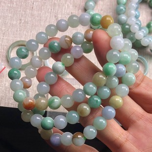 隆慈缘翡翠源头直发8mmA货三彩手链8mm多宝手串