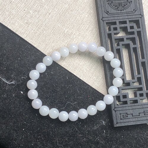 隆慈缘翡翠A货源头直发冰糯种冰底糯白手串8mm小手串冰白小手链