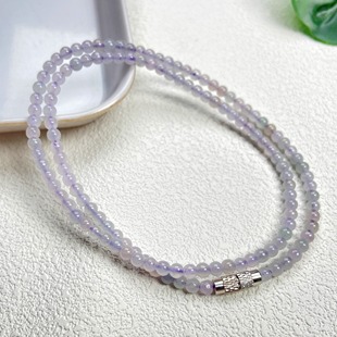隆慈缘原矿翡翠源头A货3.5mm冰种冰紫项链紫罗兰锁骨链玉石手链