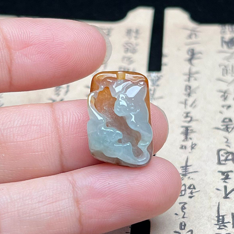 隆慈缘Y直销原矿缅甸翡翠A货俏色黄皮玉吊坠蝙蝠挂件福到项坠保真