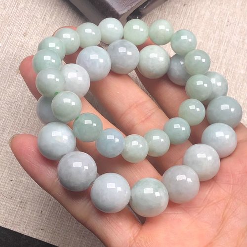 缅甸翡翠A货玉珠手串路路通男女款淡绿8mm10mm13mm16mm手链配证书